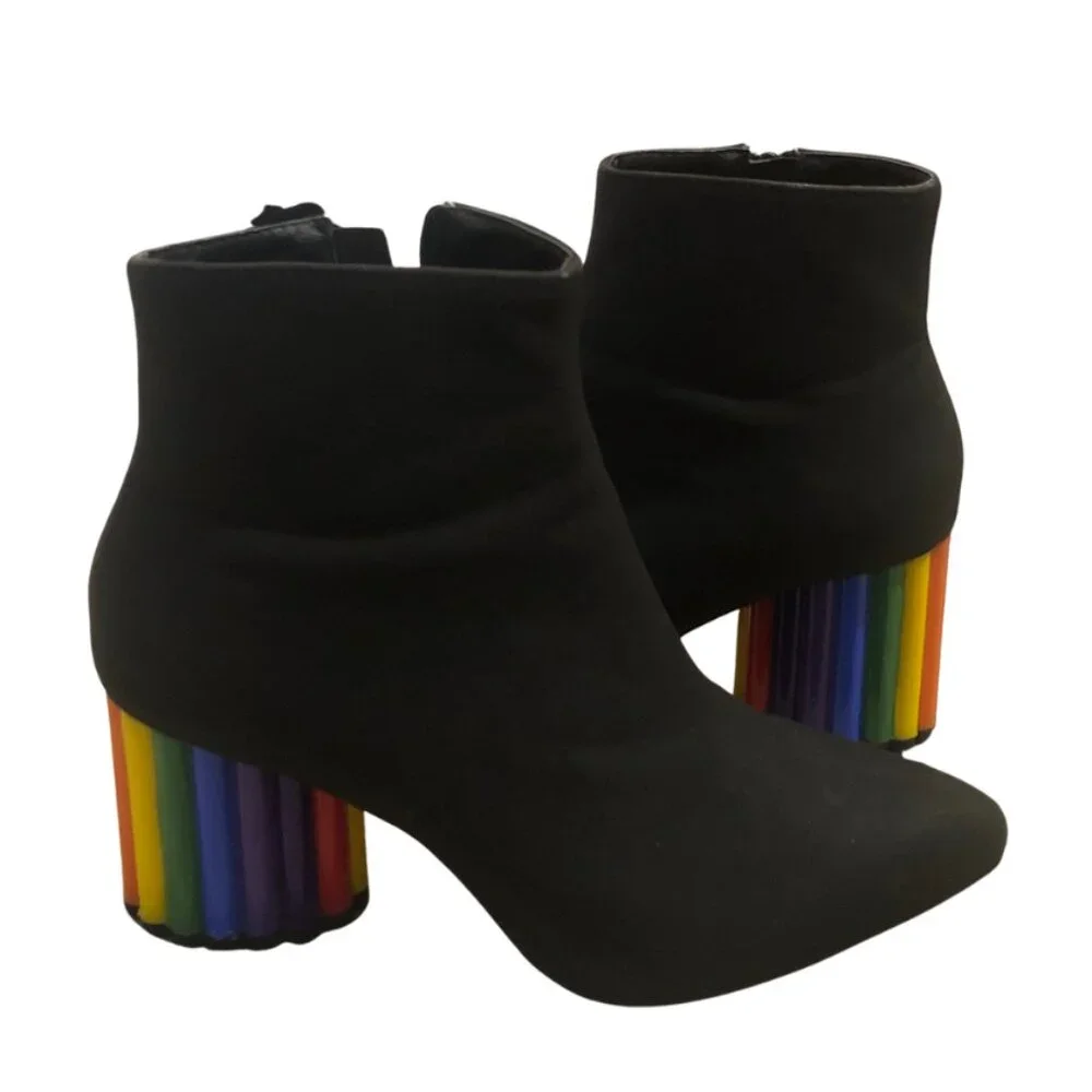 Yru RARE Rainbow Road Black Booties pride festival clubwear size 7 - Picture 4 of 13